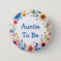 Auntie To Be Floral Pink and Blue Baby Shower Button