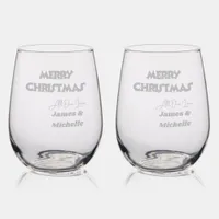 Merry Christmas All Our Love 'Names" etched Stemless Wine Glass