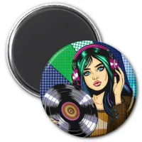 Pop Art Girl with Record Magnet