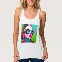 Colorful Hipster Lady in Sunglasses and Messy Bun Tank Top