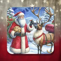 Santa and Reindeer on Christmas Eve Square Sticker