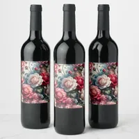 Timeless Rose Floral Charm Wine Label