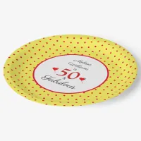 50 & Fabulous Name Red 50th Birthday Yellow Red Paper Plates