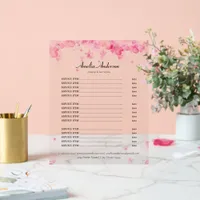 Watercolor Pink Flowers Beauty Salon Price List Acrylic Sign