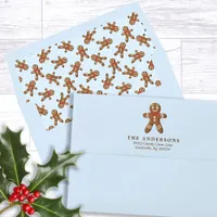 Gingerbread Man Blue Return Address Christmas Envelope