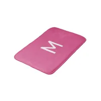 Minimalistic White Monogram on Pink Bath Mat