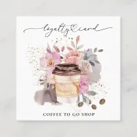 *~* Coffee To Go Glitter Heart Rewards Floral QR Loyalty Card
