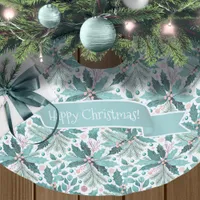 Teal Christmas Holly Berries Pattern#17 ID1009 Brushed Polyester Tree Skirt