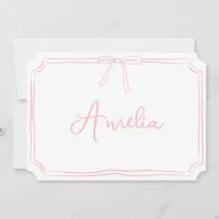 Handwritten Name Pink Bow Aesthetic Notecard