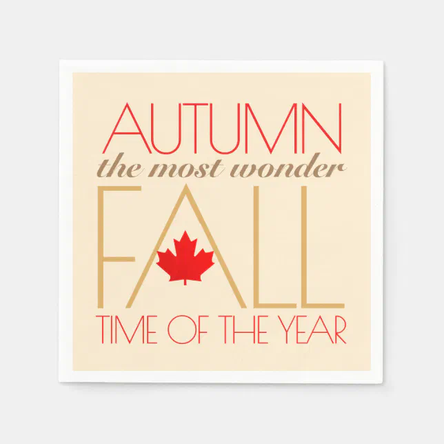 Autumn Red Leaves Word Art Wonder Fall ... Napkins