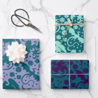 Brigh Whimsical Dragon & Dice Themed Purple & Blue Wrapping Paper Sheets