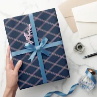 Art Deco Blush Pink Diamonds on Navy Blue Wrapping Paper