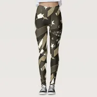 American Flag Stars Sepia Abstract Art Leggings