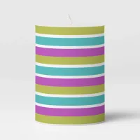 Elegant Modern Striped Blue Pink Green Stylish Pillar Candle