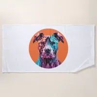 Geometric Pitbull Portrait Beach Towel