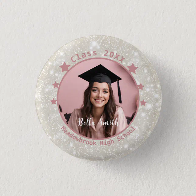 Modern Glitter Photo Pink Gift Graduation  Button