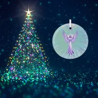 Abstract Crystal Healing Angel | Purple And Aqua Glass Ornament