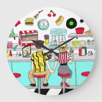 1950's Couple Holding Hands at  Diner    Large Clock