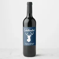 Rustic Blue Country Buck Deer Silhouette Wedding Wine Label