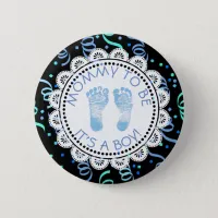 Mommy to be Blue & Black Baby Shower Button