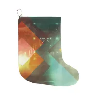 Seventies Orange Abstract Techno Triangles Large Christmas Stocking