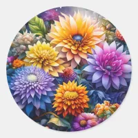 Pretty Colorful Ai Art Flowers  Classic Round Sticker