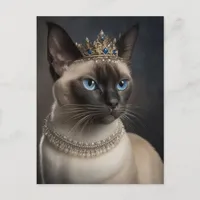 cute Siamese cat Pearl necklace blue jewel crown  Postcard