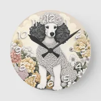 Poodle in Whimsical Flowers  Round Clock