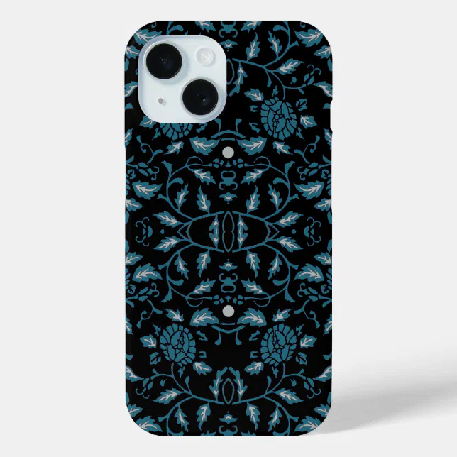 Elegant Flowery Black and Teal Damask Case-Mate iPhone Case