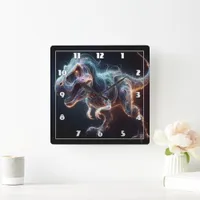 Glowing Dinosaur in a Dark Environment Square Wall Clock