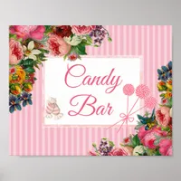 Pink Floral Candy Bar Wedding Sign Poster