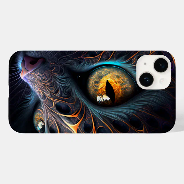 Fractal Cat Face in Black and Vibrant Colors Case-Mate iPhone 14 Case