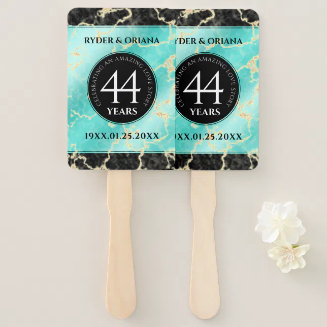 Elegant 44th Turquoise Wedding Anniversary Hand Fan