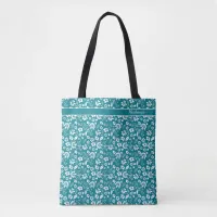 Stylish Teal Turquoise Tropical Floral Pattern Tote Bag