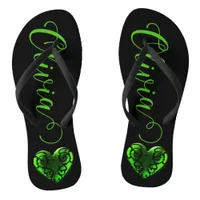 Personalized Filigree Goth Green Heart  Flip Flops