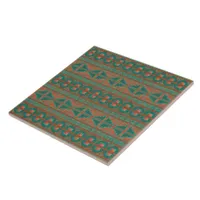 Southwestern Copper Teal Geometric Pattern Ceramic Tile