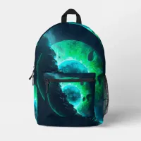 Emerald Lunar Core Cracking Open DALL-E AI Art Printed Backpack