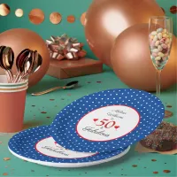 50 & Fabulous Name Red 50th Birthday Blue White Paper Plates