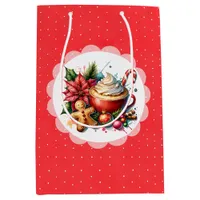 Watercolor Hot Cocoa, Candy Canes Christmas Medium Gift Bag