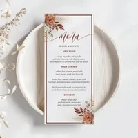 Rustic Terracotta Pampas Grass Floral Wedding Menu