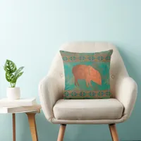 Southwest Javelina Mama Copper Teal Pattern 16in Throw Pillow