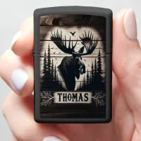 Moose Silhouette On Wood Zippo Lighter