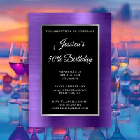 Amethyst Purple Silver Foil Black 50th Birthday Invitation