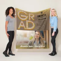 Graduation Grad Gold Glitter Fun Facts Photo Class Fleece Blanket