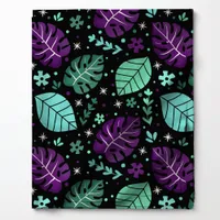 Purple and Green Tropical Monstera Leaf Pattern Fabric