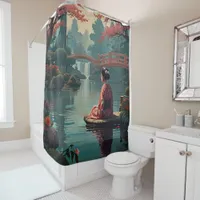 Serenity at Sunset: Traditional Chinese Garden Art Shower Curtain