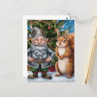 Festive Gnome and Squirrel Christmas Postcard