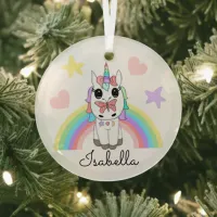 Personalized Unicorn, Butterfly and Rainbow Glass Ornament