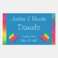 [Rainbow Crinkle Wedding] Heart Butterfly Blue Rectangular Sticker