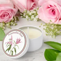 Pink Lilies Botanical Art Personalized  Mini Candle Favors